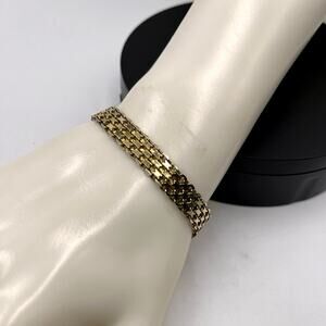 HCT‎ Signed Italy Gold Sterling Silver Woven Braid Chain Bracelet 925 Vermeil